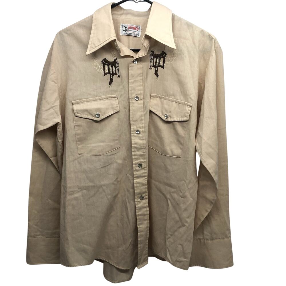 Vintage Bronco Western Shirt Size Medium Embroidered Saddles Size L 16/16.5